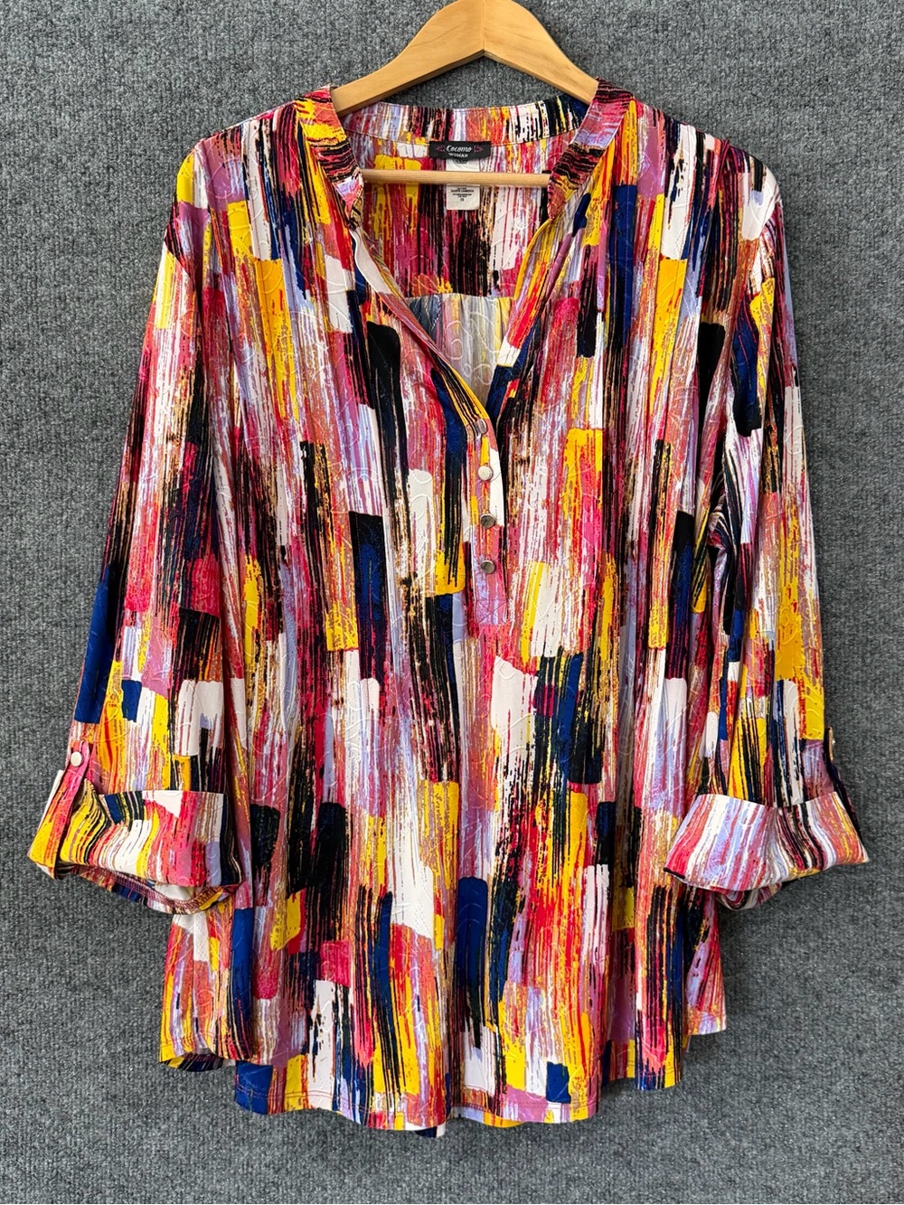 Cocomo Womens 3/4 Sleeve Multicolor Stripe Top Size 3X Artsy Office Stretch